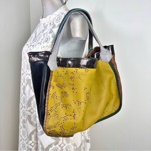 EBARRITO Multicolor Genuine Leather Shoulder Strap Tote Handbag Purse